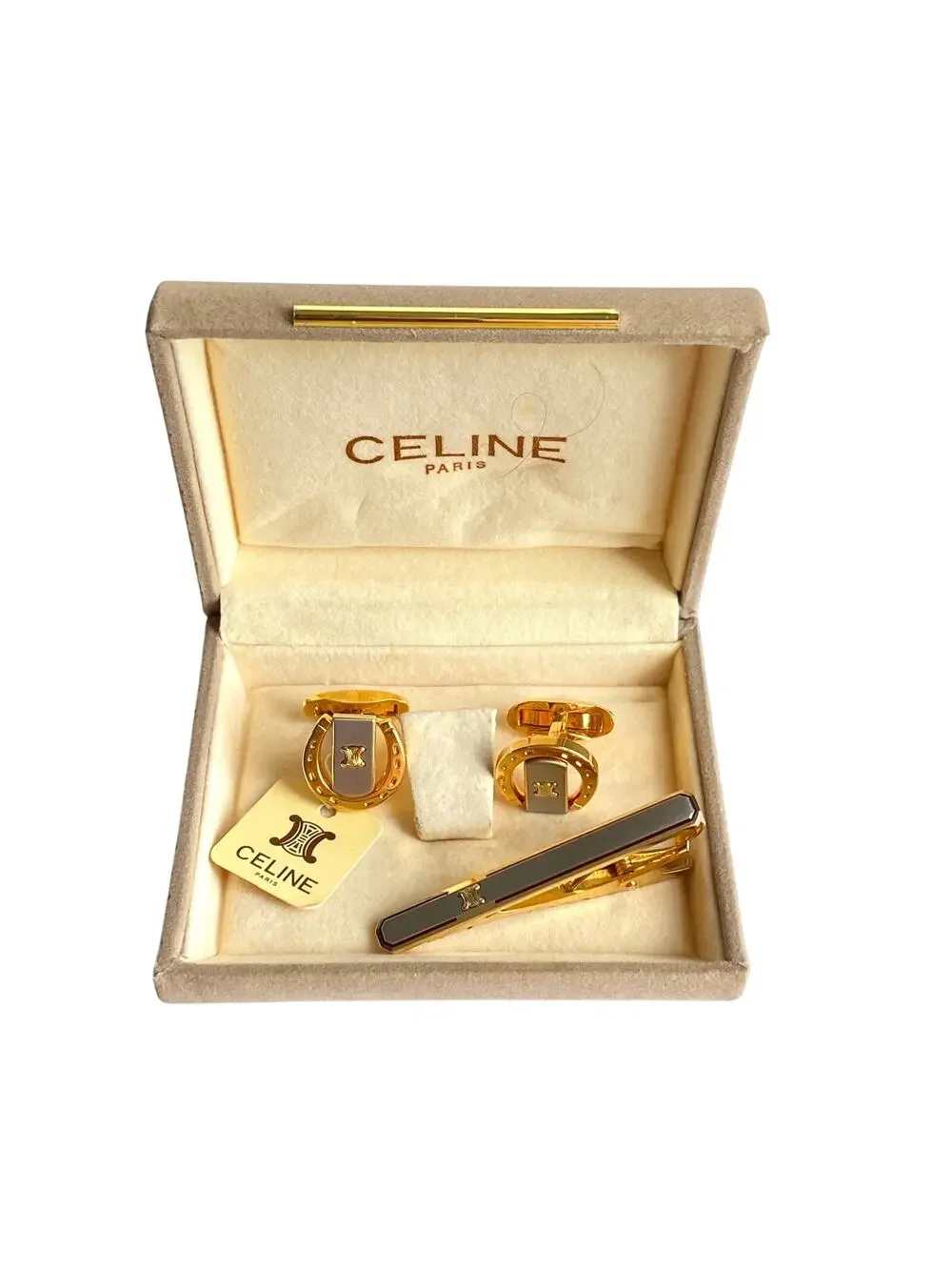 Celine Paris Gold & Silver-Tone Men’s Cufflinks and Tie Clip Set